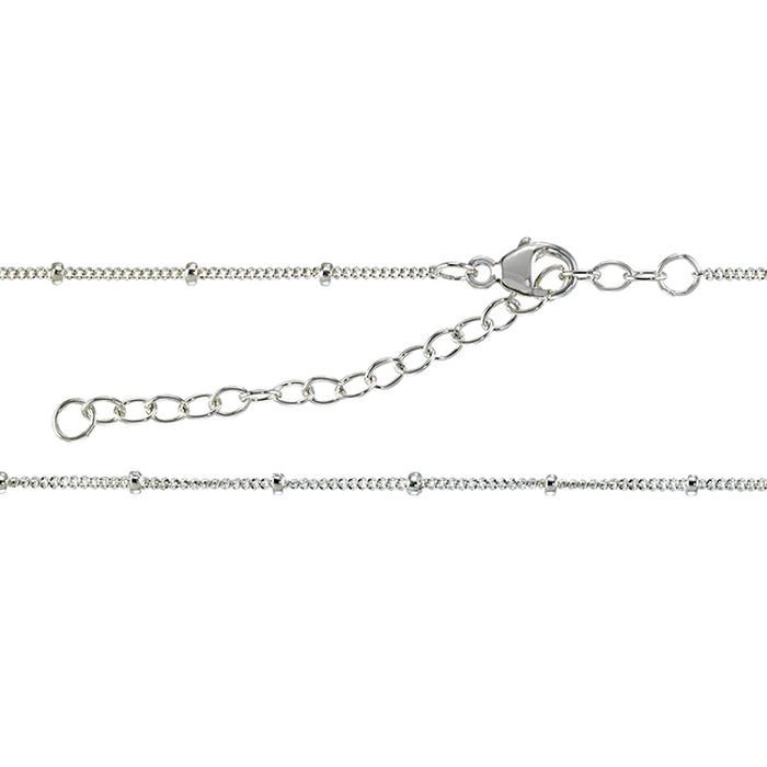 KAMAL TRADING SATELLITE CHAIN 1MM WITH 1.8MM BEAD 16" PLUS 2" EXTENSION WITH LOBSTER - STERLING SILVER