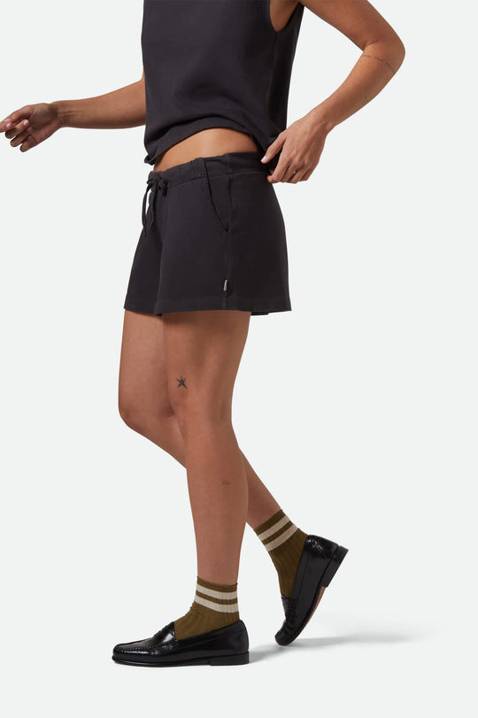 BRIXTON CAREFREE ORGANIC GARMENT DYED LOUNGE SHORT - BLACK