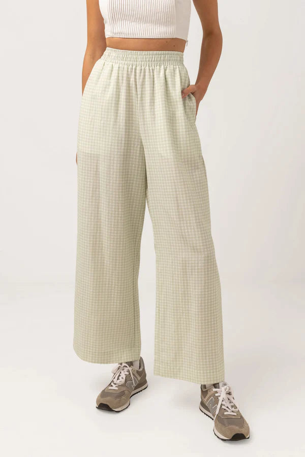 RHYTHM MAISY CHECK WIDE LEG PANT - SAGE