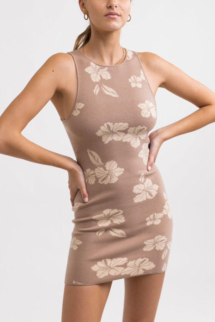 RHYTHM HIBISCUS KNIT MINI DRESS TAUPE