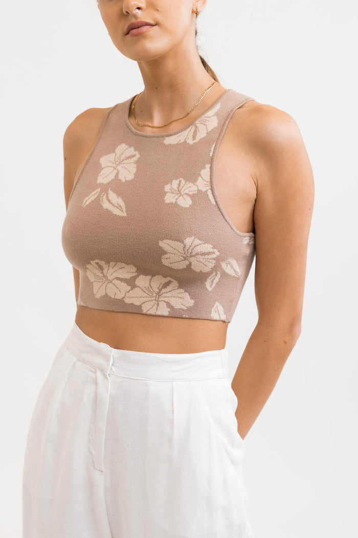 RHYTHM HIBISCUS KNIT TOP - TAUPE