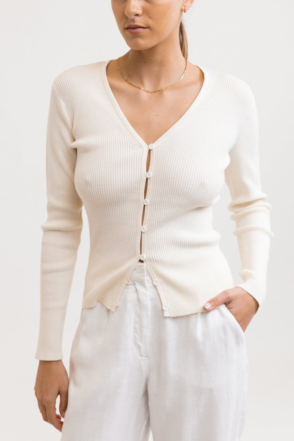 RHYTHM LONG LINE KNIT TOP - IVORY