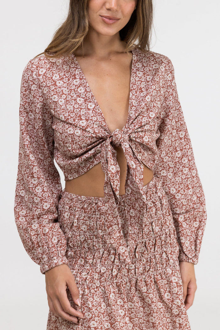 RHYTHM CARMELLA LONG SLEEVE TIE TOP - COCO