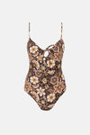 RHYTHM CANTABRIA FLORAL TIE FRONT ONE PIECE - BROWN