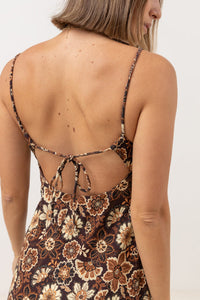 RHYTHM CANTABRIA FLORAL BIAS MINI DRESS - BROWN
