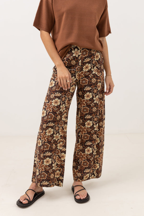 RHYTHM CANTABRIA FLORAL WIDE LEG PANT - BROWN