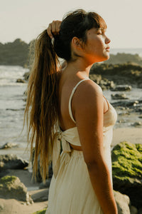 RHYTHM MEADOW TIE BACK MIDI DRESS - LEMONGRASS STRIPE