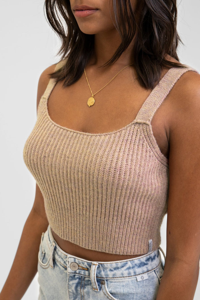 RHYTHM LILA KNITTED CROPPED TOP- MOCHA