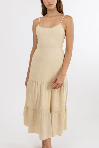 RHYTHM MEADOW TIE BACK MIDI DRESS - LEMONGRASS STRIPE