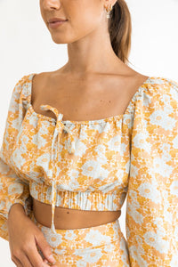 RHYTHM GOLDIE FLORAL LONG SLEEVE TOP - APRICOT