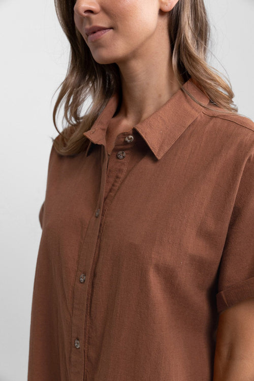 RHYTHM CLASSIC LINEN SHIRT DRESS - BAKED CLAY