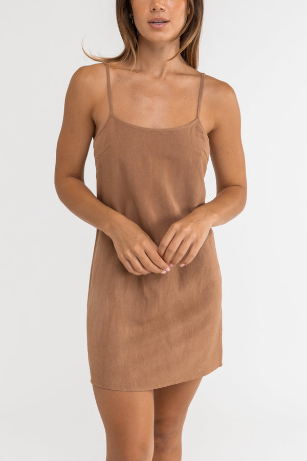 rhythm classic slip dress RHYTHM CLASSIC SLIP DRESS CARAMEL La Boutique Sharks