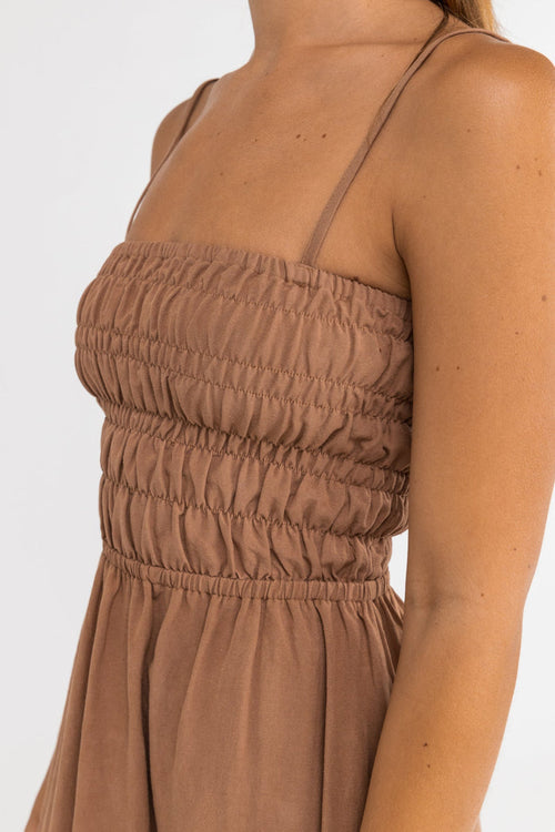 RHYTHM CLASSIC SHIRRED MIDI DRESS