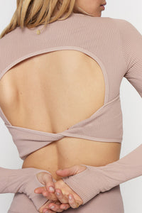 SPIRITUAL GANGSTER SEREME SEAMLESS TWIST BACK LONG SLEEVE - ROSE TAUPE