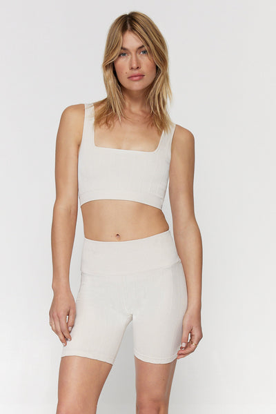 SPIRITUAL GANGSTER AMARA SEAMLESS WIDE RIB BRA - HEATHER OATMEAL