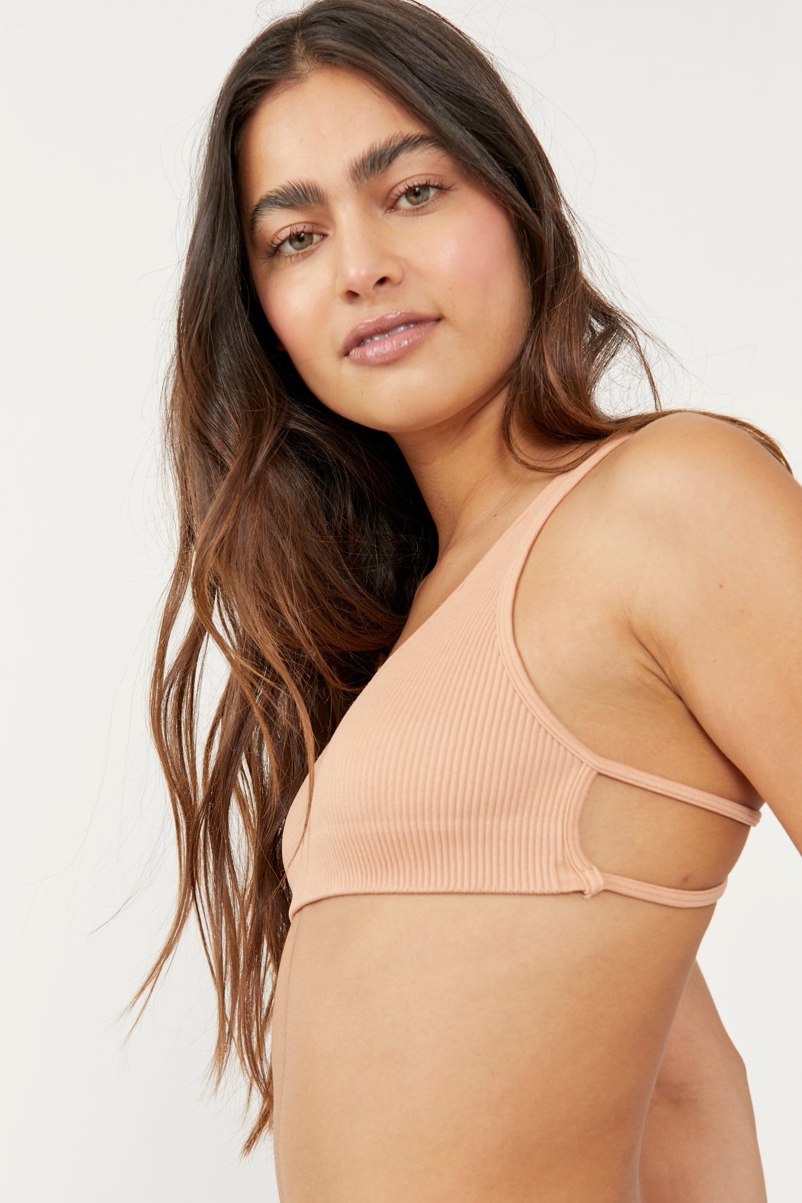Free People Intimately Women's High Neck Side Cross Bralette Coral