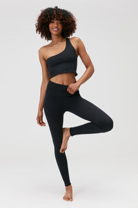 SPIRITUAL GANGSTER LUNA ONE SHOULDER SEAMLESS TANK - BLACK