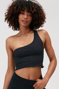 SPIRITUAL GANGSTER LUNA ONE SHOULDER SEAMLESS TANK - BLACK