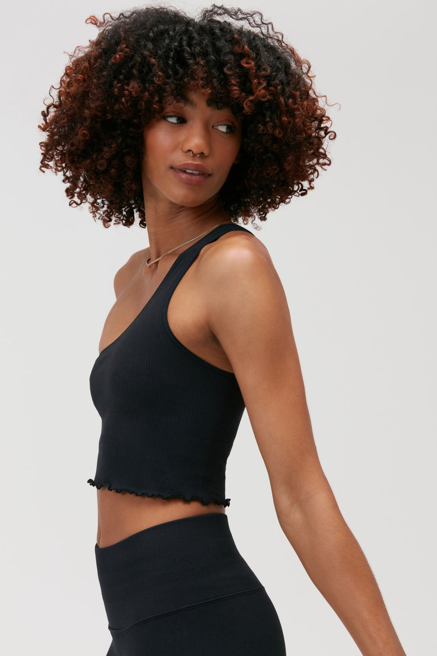 SPIRITUAL GANGSTER LUNA ONE SHOULDER SEAMLESS TANK - BLACK