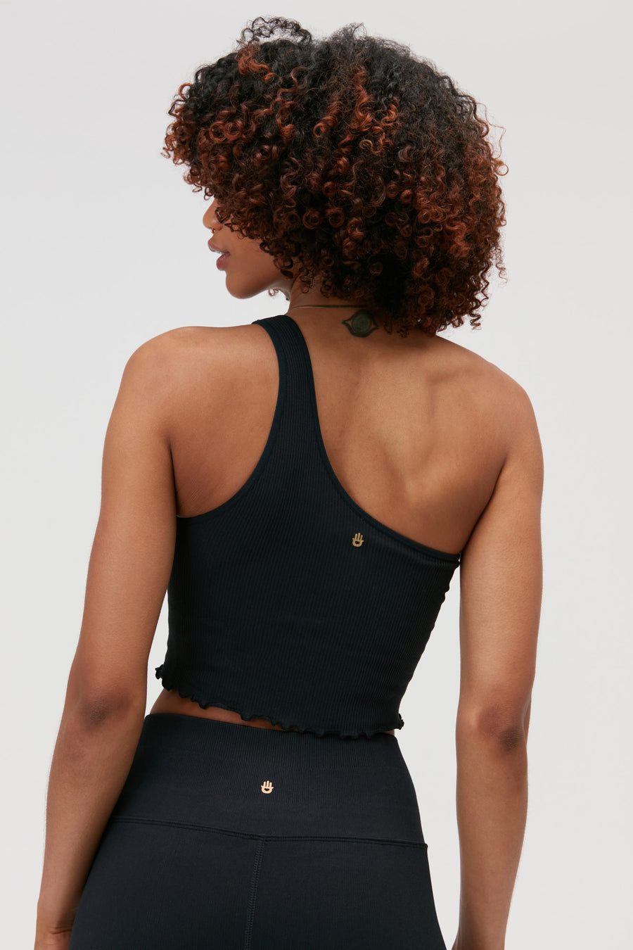 SPIRITUAL GANGSTER LUNA ONE SHOULDER SEAMLESS TANK - BLACK
