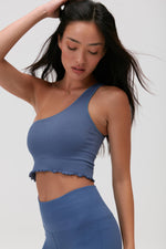 SPIRITUAL GANGSTER LUNA ONE SHOULDER SEAMLESS TANK - DENIM
