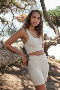 SPIRITUAL GANGSTER AMOR SEAMLESS CROP TANK - OATMEAL