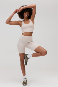 SPIRITUAL GANGSTER AMOR SEAMLESS CROP TANK - OATMEAL