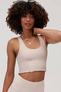 SPIRITUAL GANGSTER AMOR SEAMLESS CROP TANK - OATMEAL