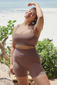 SPIRITUAL GANGSTER AMARA SEAMLESS WIDE RIB BRA - RICH MAUVE