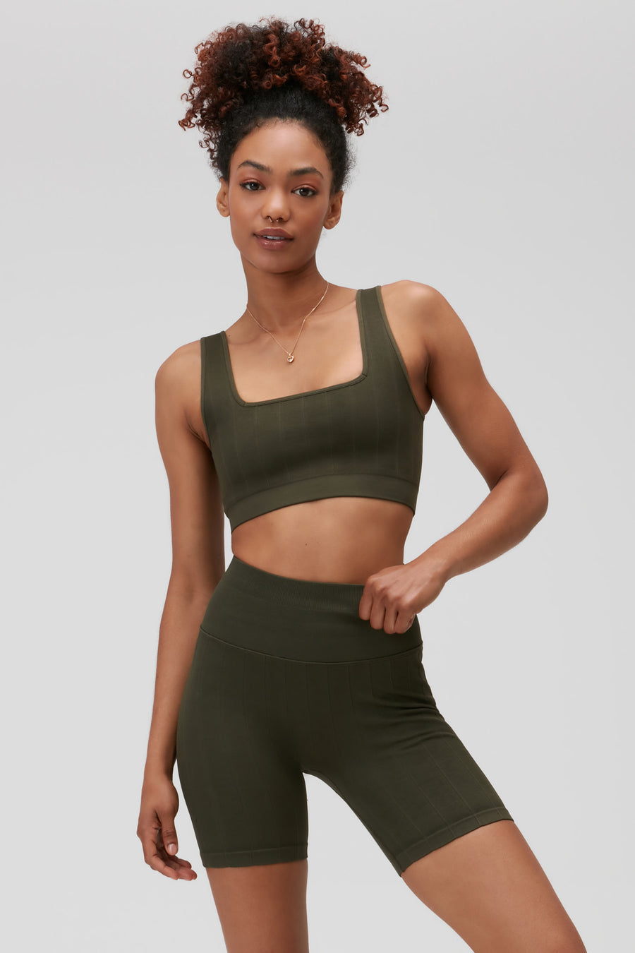 SPIRITUAL GANGSTER AMARA SEAMLESS WIDE RIB BRA - LEAF