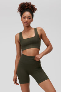 SPIRITUAL GANGSTER AMARA SEAMLESS WIDE RIB BRA - LEAF