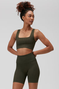 SPIRITUAL GANGSTER AMARA SEAMLESS WIDE RIB BRA - LEAF
