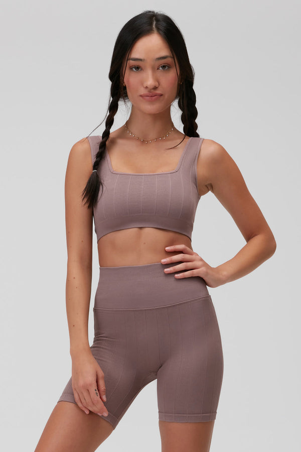 SPIRITUAL GANGSTER AMARA SEAMLESS WIDE RIB BRA - RICH MAUVE