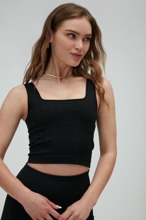 SPIRITUAL GANGSTER AMARA SEAMLESS WIDE RIB TANK  - BLACK