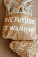 WA'AHIA SMALL "THE FUTURE IS WAHINE" POUCH - REVERSIBLE MUSTARD