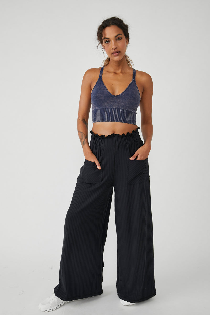 FREE PEOPLE MOVEMENT BLISSED OUT WIDE LEG PANTS - BLACK 6937