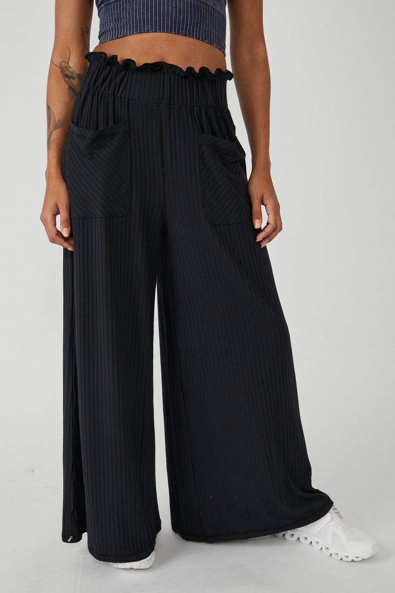 FREE PEOPLE MOVEMENT BLISSED OUT WIDE LEG PANTS - BLACK 6937