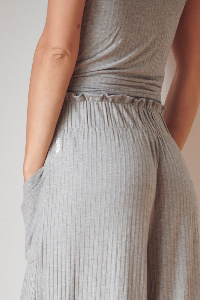 FREE PEOPLE MOVEMENT BLISSED OUT WIDE LEG PANTS - HEATHER GREY