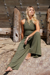 FREE PEOPLE MOVEMENT BLISSED OUT WIDE LEG PANTS - CARGO KHAKI 6937