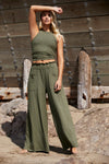 FREE PEOPLE MOVEMENT BLISSED OUT WIDE LEG PANTS - CARGO KHAKI 6937