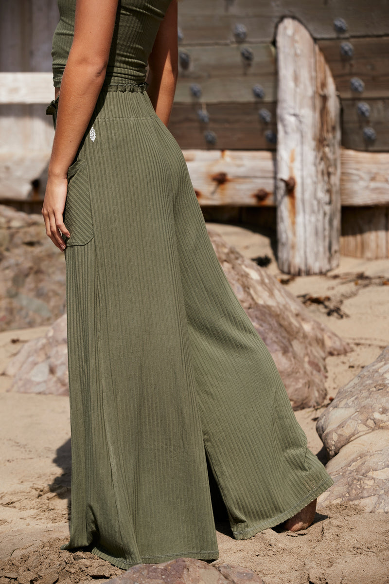 FREE PEOPLE MOVEMENT BLISSED OUT WIDE LEG PANTS - CARGO KHAKI 6937 – Work  It Out
