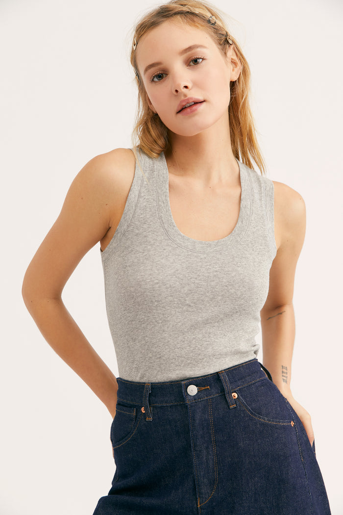 FREE PEOPLE INTIMATES U-NECK TANK - HEATHER GREY 9063