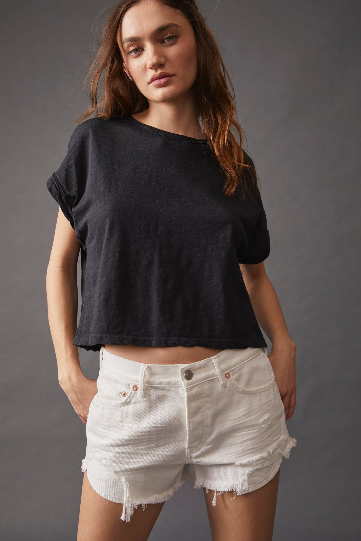 FREE PEOPLE YOU ROCK TEE - BLACK 3449