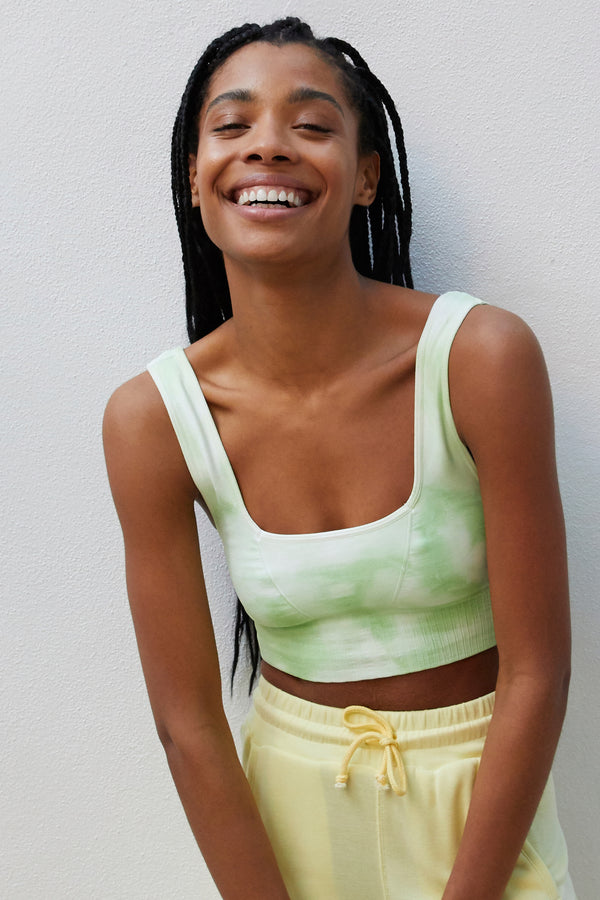 FREE PEOPLE MOVEMENT GOOD KARMA SQAURE NECK TIE DYE - ELECTRIC PISTACHIO