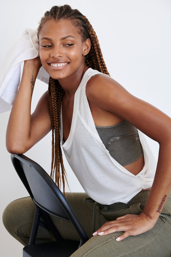 FREE PEOPLE MOVEMENT DON'T GET IT TWISTED TANK - WHITE 7455