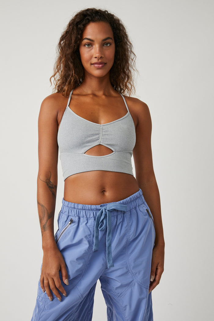 FREE PEOPLE MOVEMENT FREE THROW STAPPY BACK CUTOUT CROP TANK - HEATHER GREY 0843