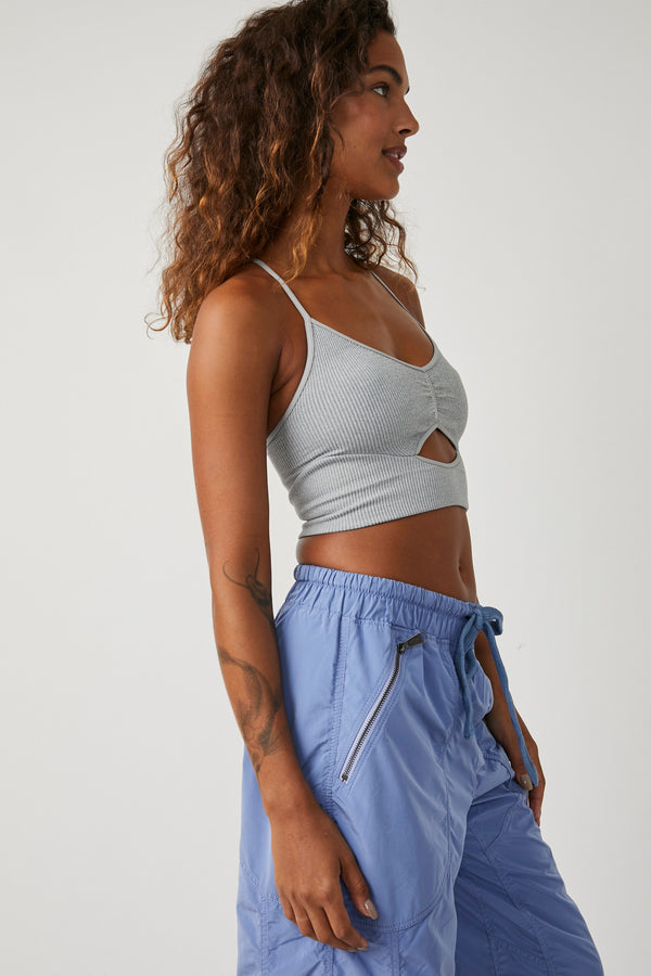 FREE PEOPLE MOVEMENT FREE THROW STAPPY BACK CUTOUT CROP TANK - HEATHER GREY 0843