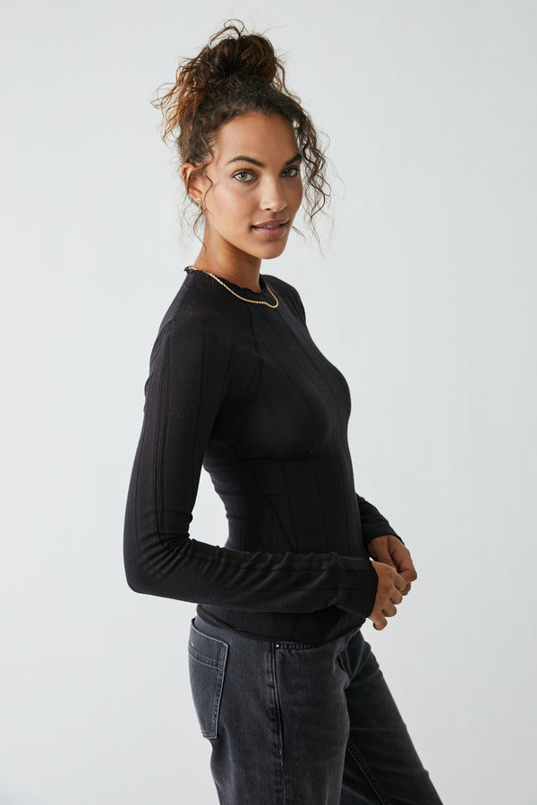 FREE PEOPLE WIDE EYED MOCK NECK - BLACK 5156