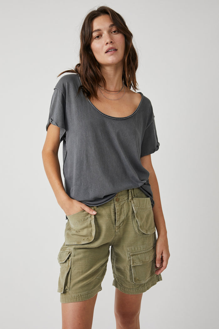 FREE PEOPLE DYLAN TEE - CHARCOAL 6660