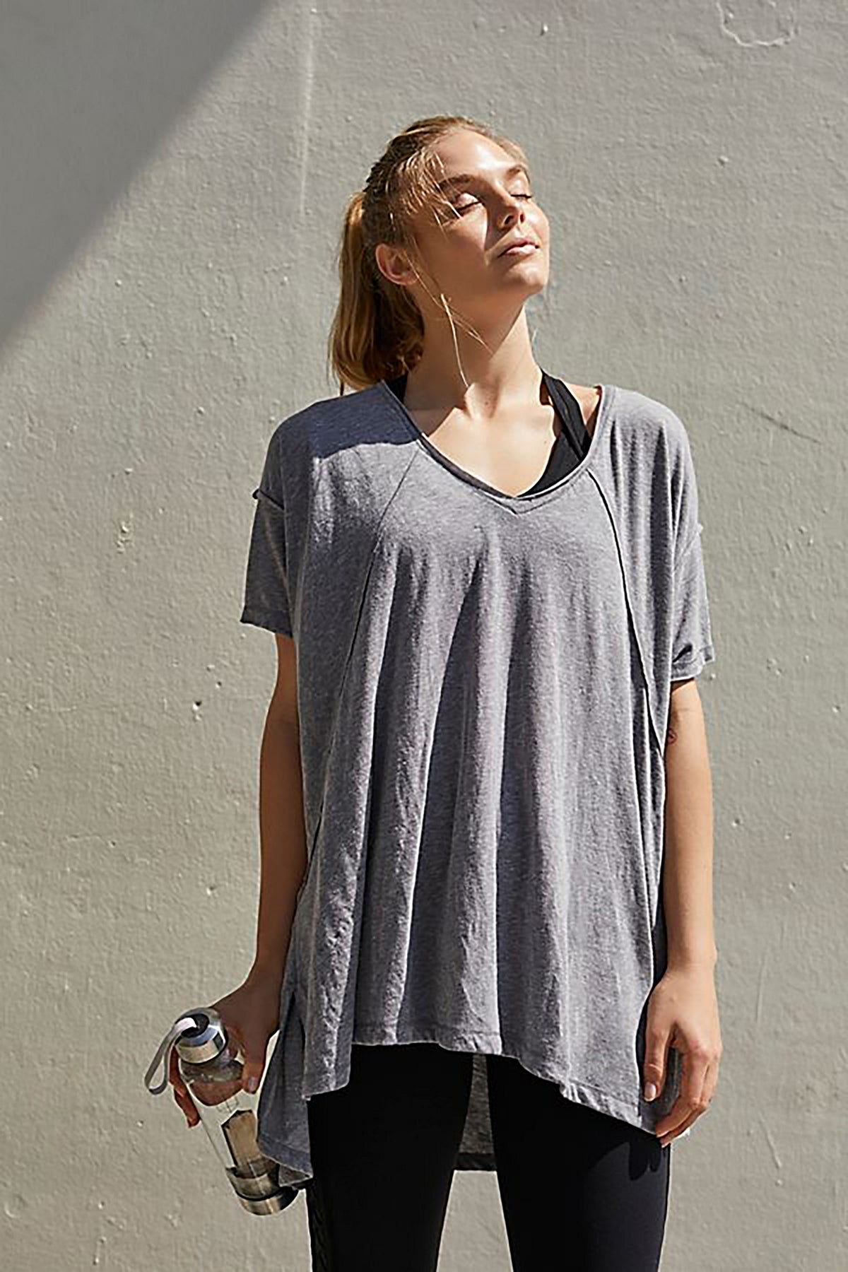 FREE PEOPLE MOVEMENT CITY VIBES TEE - HEATHER GREY 5486